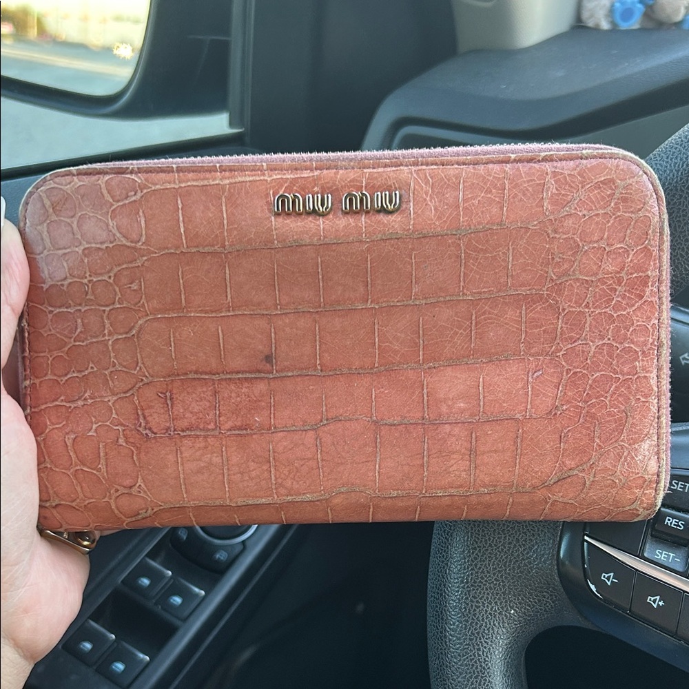 Miu Miu Pink Crocodile Embossed Wallet